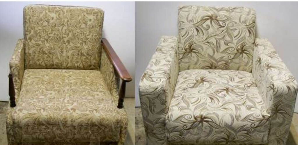 Фото перетяжки мягкой мебели до и после
